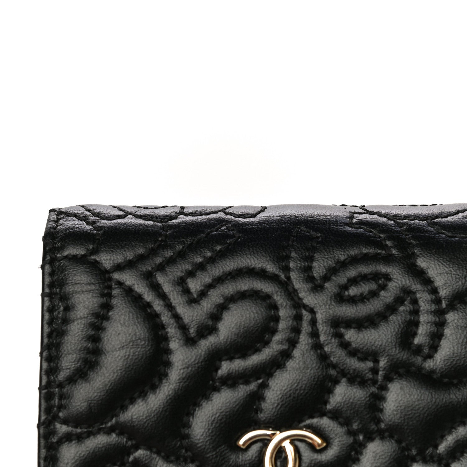 Chanel Lambskin Camellia Embossed Small Wallet Black 14 of 17