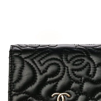 Chanel Lambskin Camellia Embossed Small Wallet Black 14 of 17