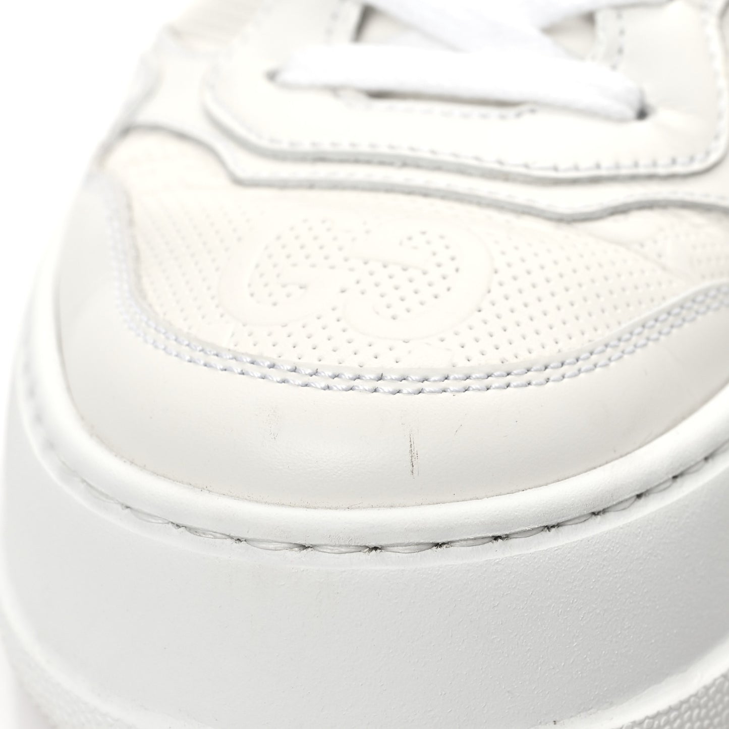 Calfskin GG Tennis Embossed Perforated Womens Platform 55mm Sneakers 38 Great White