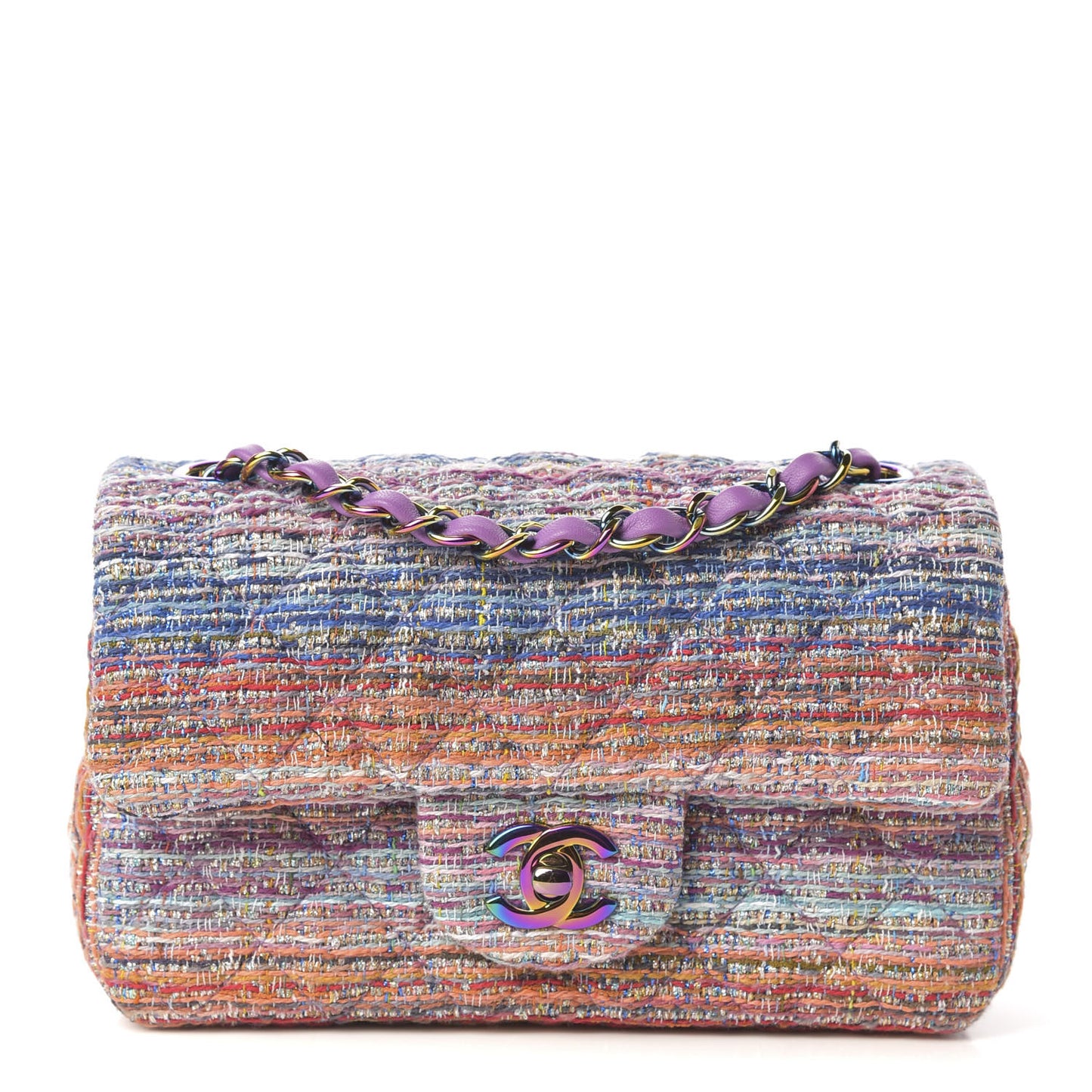 Tweed Quilted Mini Rectangular Flap Blue Pink Orange