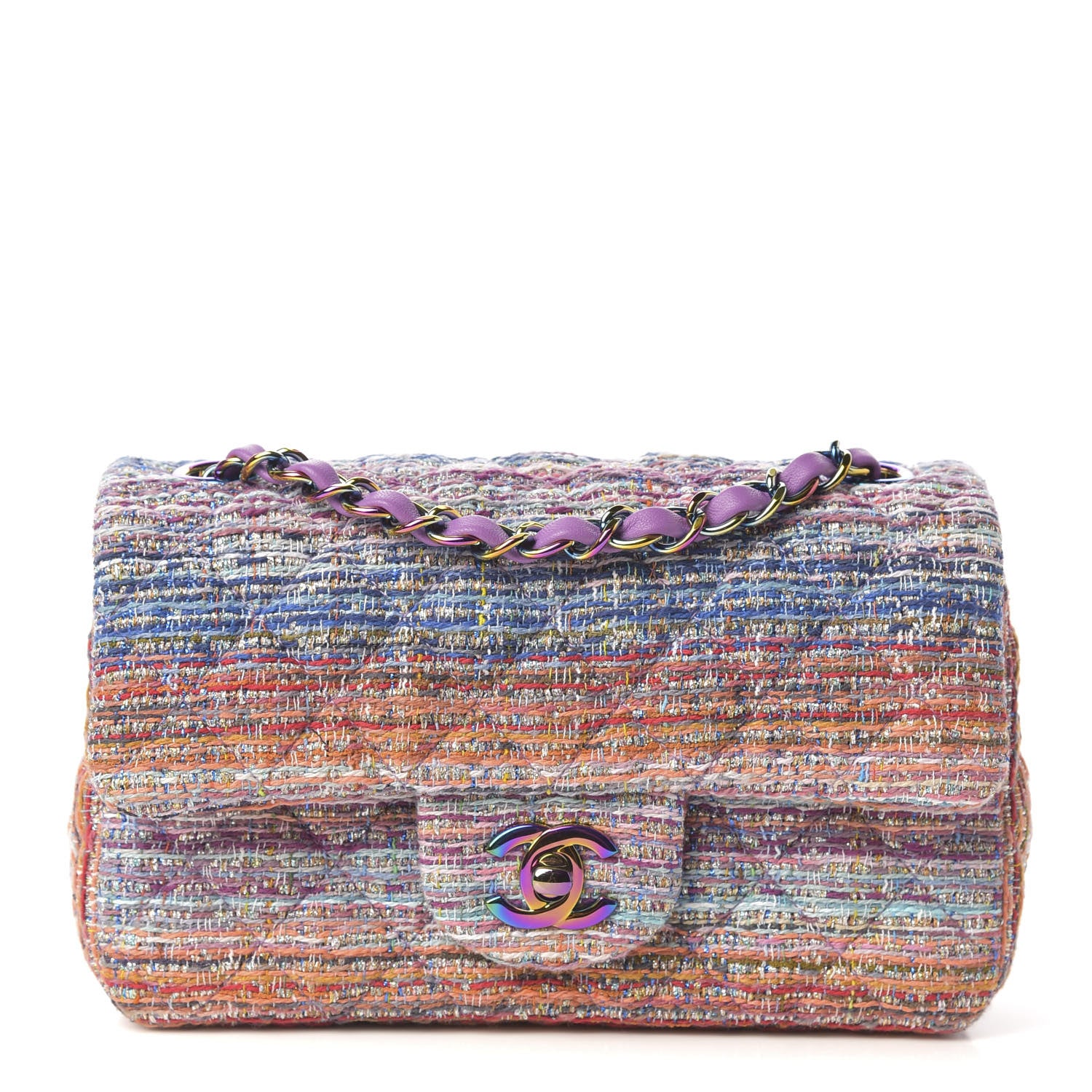 Chanel Tweed Quilted Mini Rectangular Flap Blue Pink Orange 1 of 9