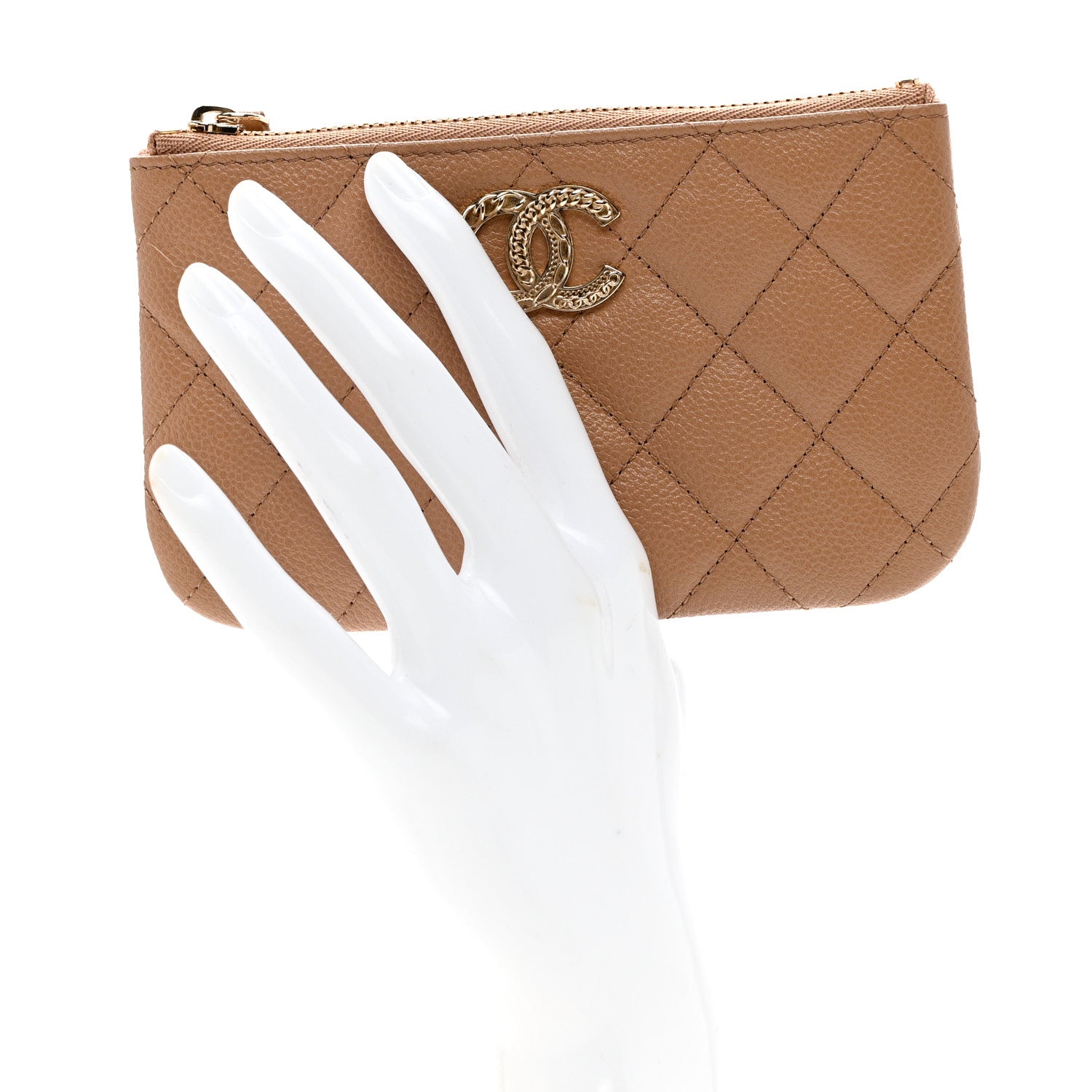 Chanel Caviar Quilted Small Multi Chain Cosmetic Case Beige 2 of 7