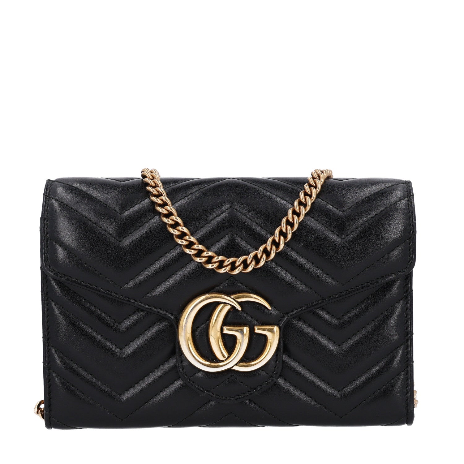 Gucci Calfskin Matelasse GG Marmont Chain Wallet Black 1 of 10