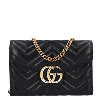 Gucci Calfskin Matelasse GG Marmont Chain Wallet Black 1 of 10