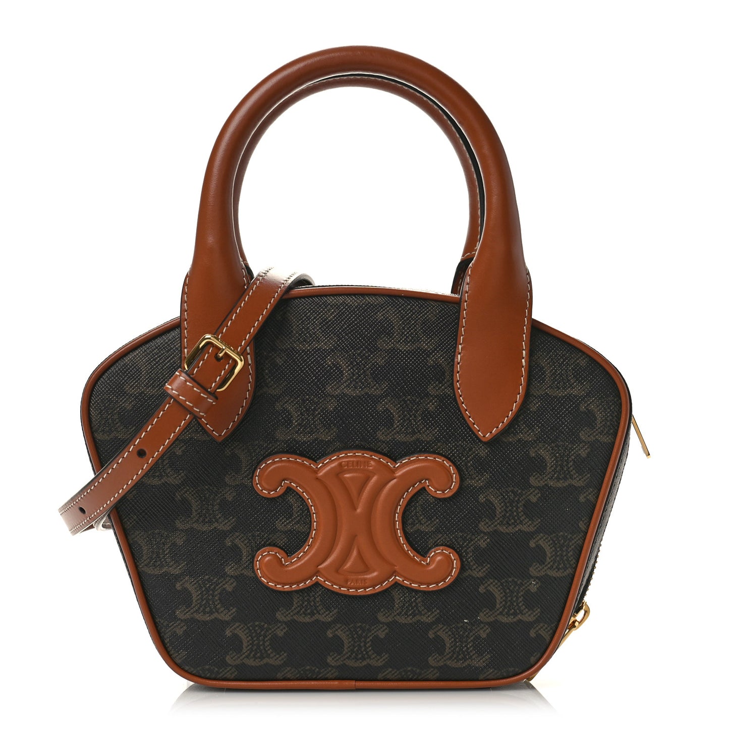 Calfskin Triomphe Canvas Mini Bowling Bag Tan