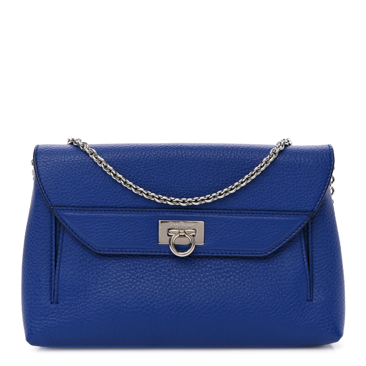 Grained Calfskin Gancini Chain Shoulder Bag Blue