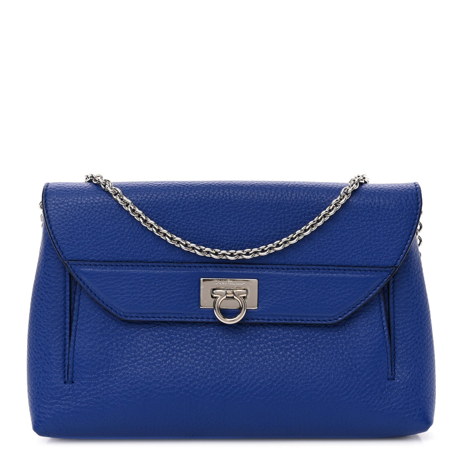 Salvatore Ferragamo Grained Calfskin Gancini Chain Shoulder Bag Blue 1 of 9