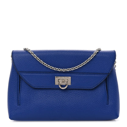 Salvatore Ferragamo Grained Calfskin Gancini Chain Shoulder Bag Blue 1 of 9