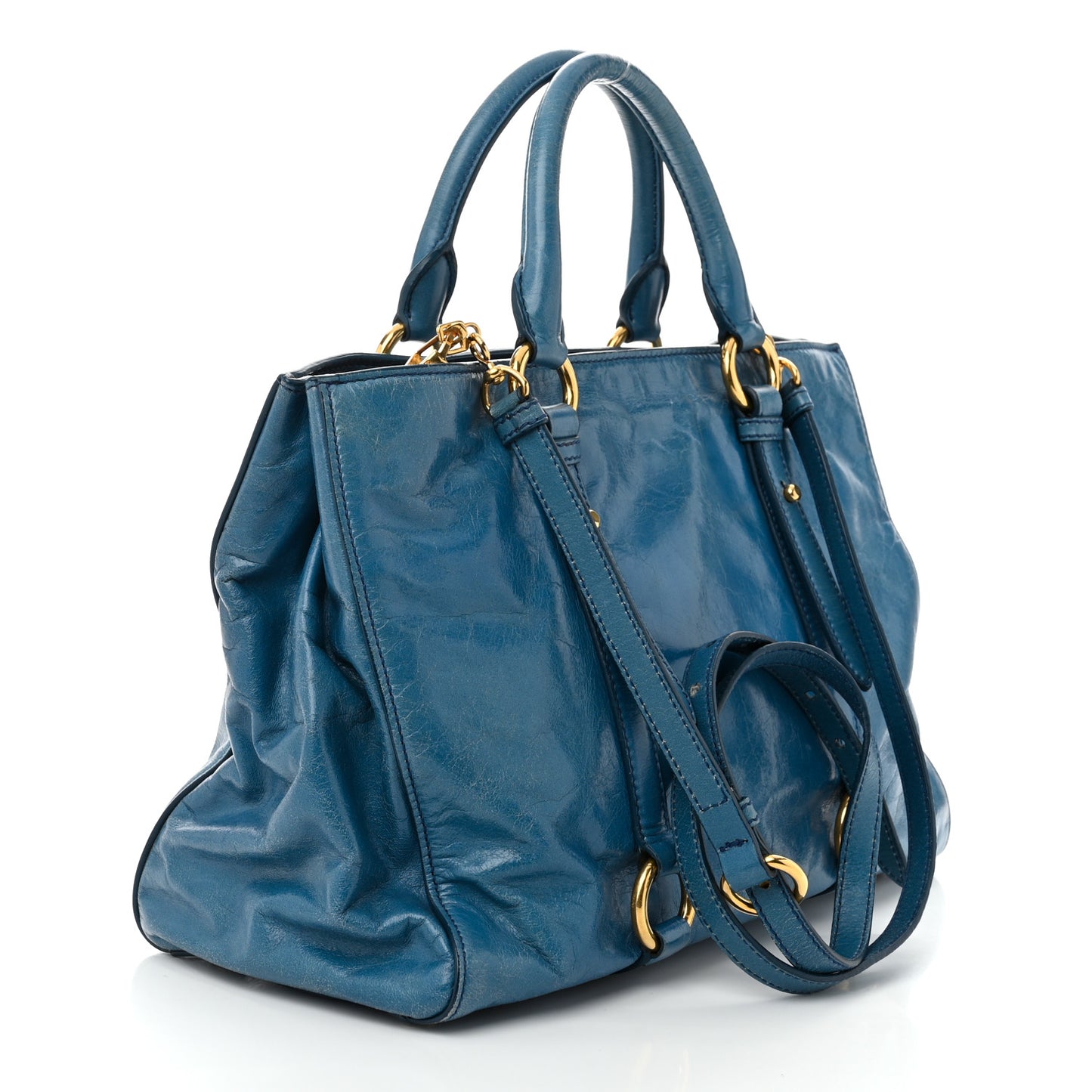 Vitello Shine Double Zip Tote Oceano