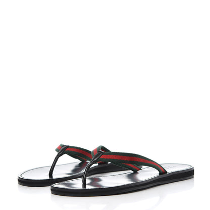 Gucci Nylon Calfskin Web Womens Thong Sandals 39.5 Green Red Black 3 of 12
