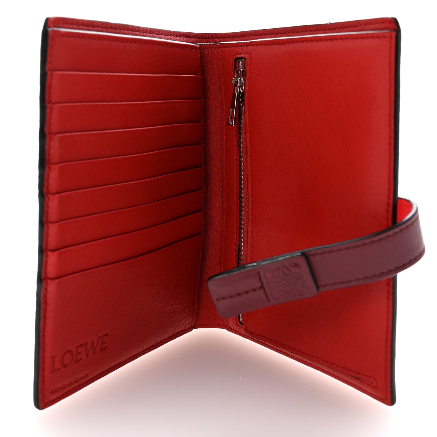 Grained Calfskin Small Vertical Wallet Poppy Pink Burgundy