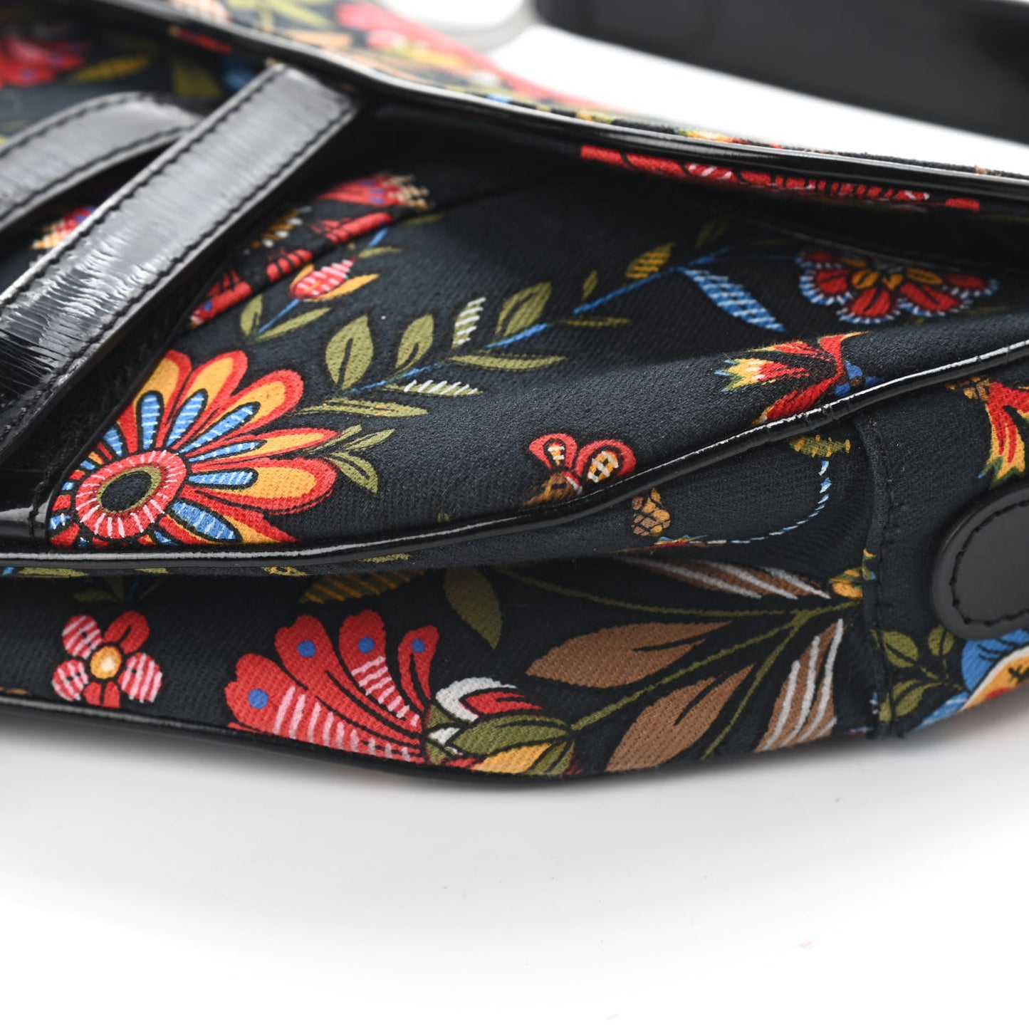 Canvas Floral Saddle Bag Black