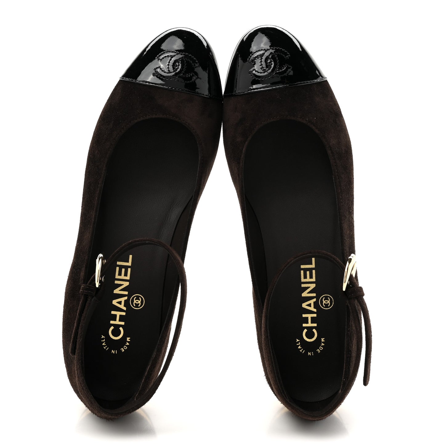 Suede Patent Cap Toe CC Mary Jane Flats 38 Dark Brown Black