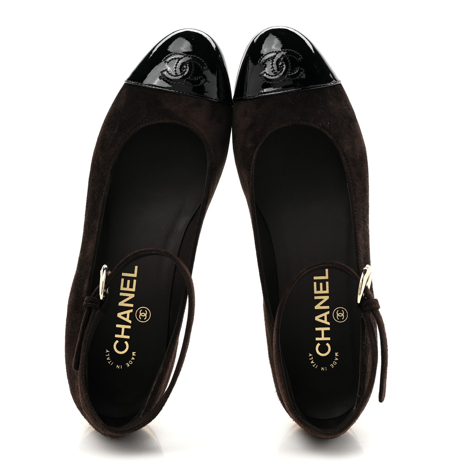 Chanel Suede Patent Cap Toe CC Mary Jane Flats 38 Dark Brown Black 2 of 10
