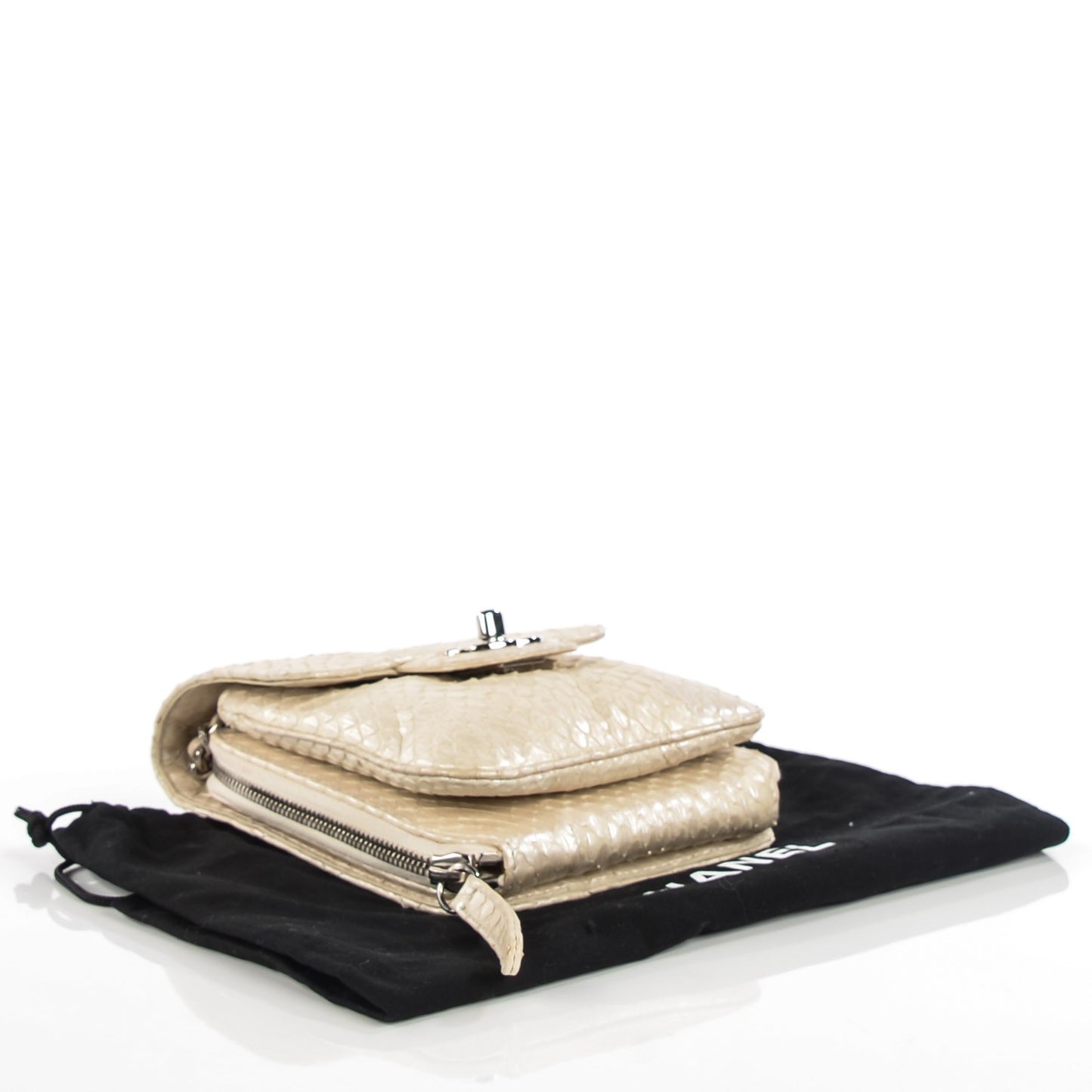 Iridescent Python Quilted Mini Flap WOC Light Gold