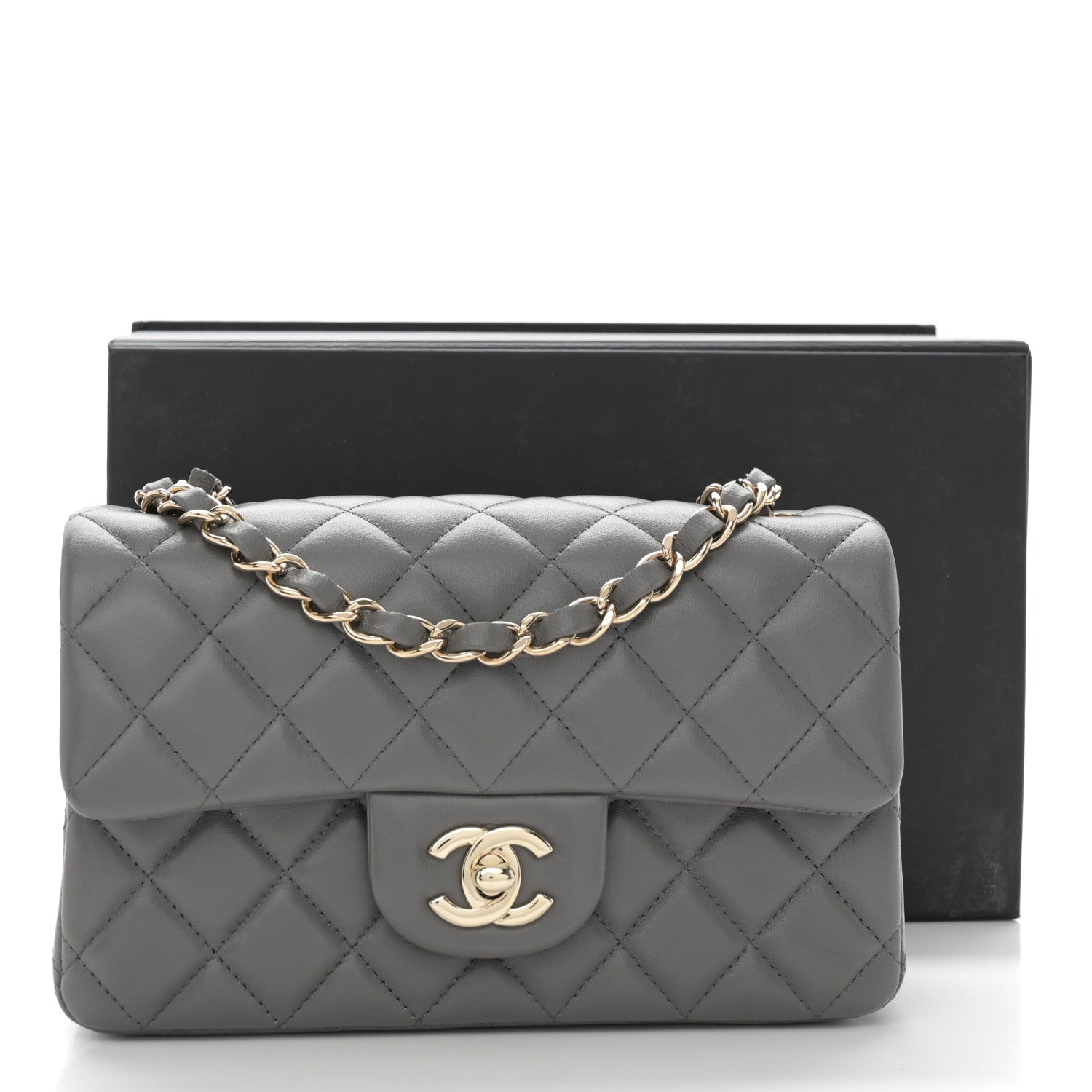Chanel Lambskin Quilted Mini Rectangular Flap Dark Grey 11 of 11