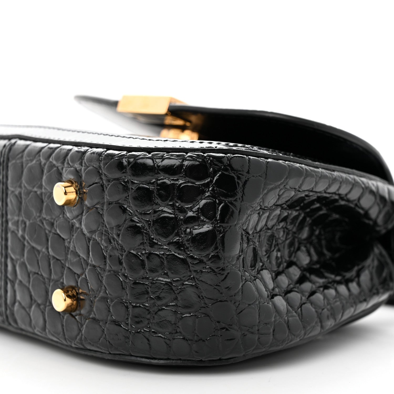 Versace Calfskin Crocodile Embossed Greca Goddess Mini Top Handle Bag Black 9 of 13