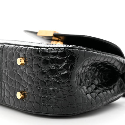 Versace Calfskin Crocodile Embossed Greca Goddess Mini Top Handle Bag Black 9 of 13