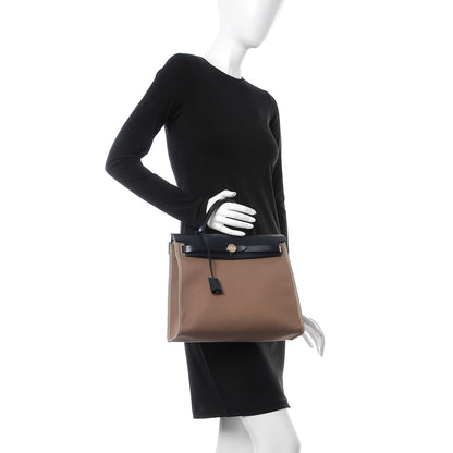 Hermes Vache Hunter Toile Herbag Zip 31 PM Etoupe Bleu Saphir 2 of 11