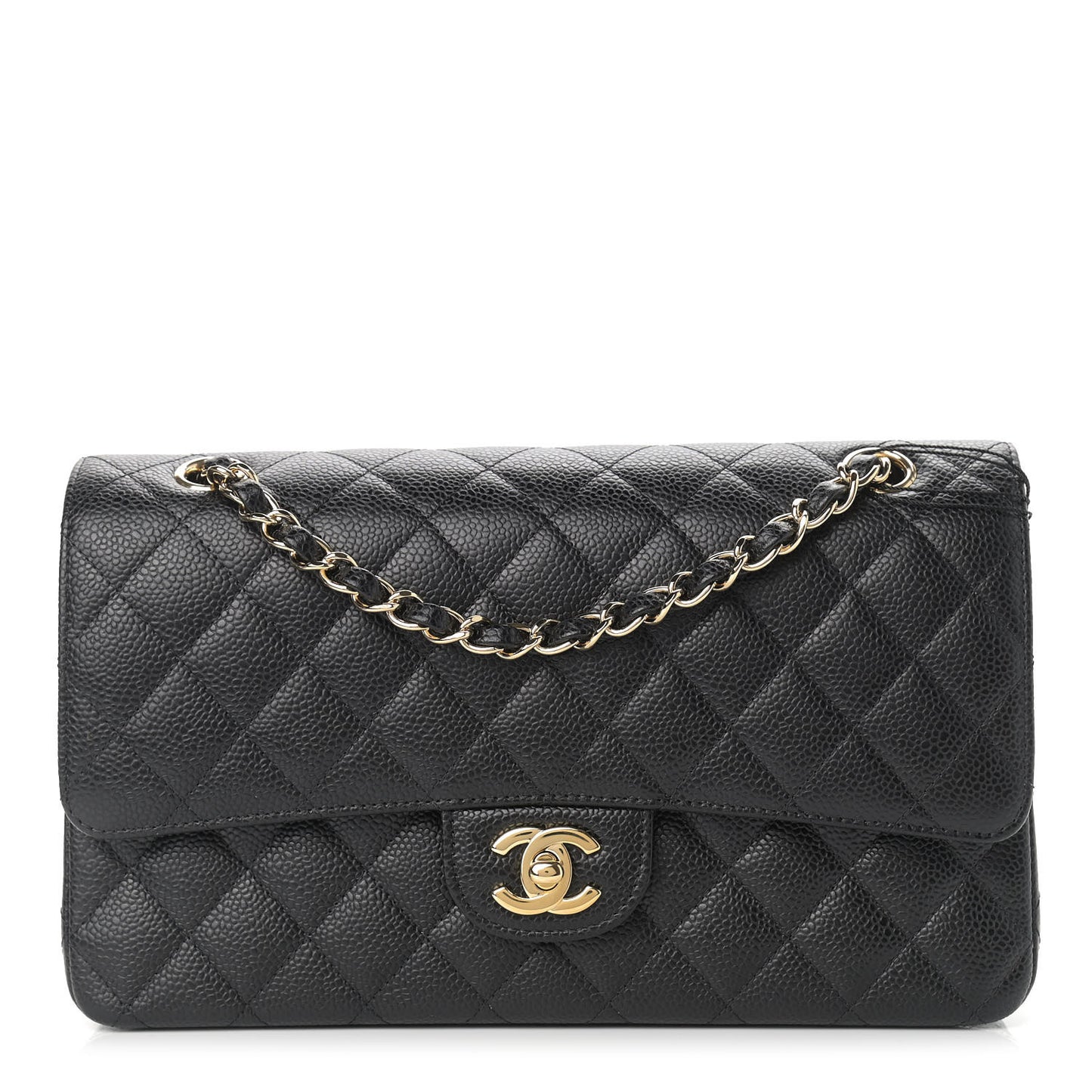 Caviar Quilted Medium Double Flap Black
