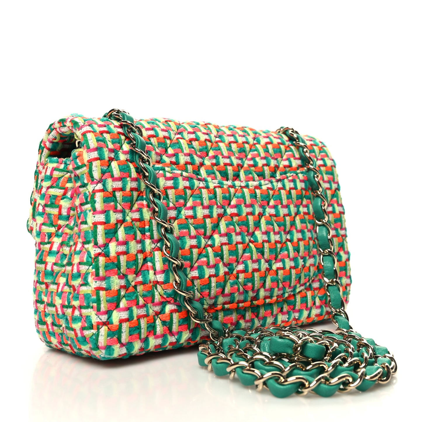 Tweed Quilted Mini Rectangular Flap Green Multicolor