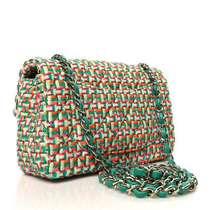 Chanel Tweed Quilted Mini Rectangular Flap Green Multicolor 3 of 11
