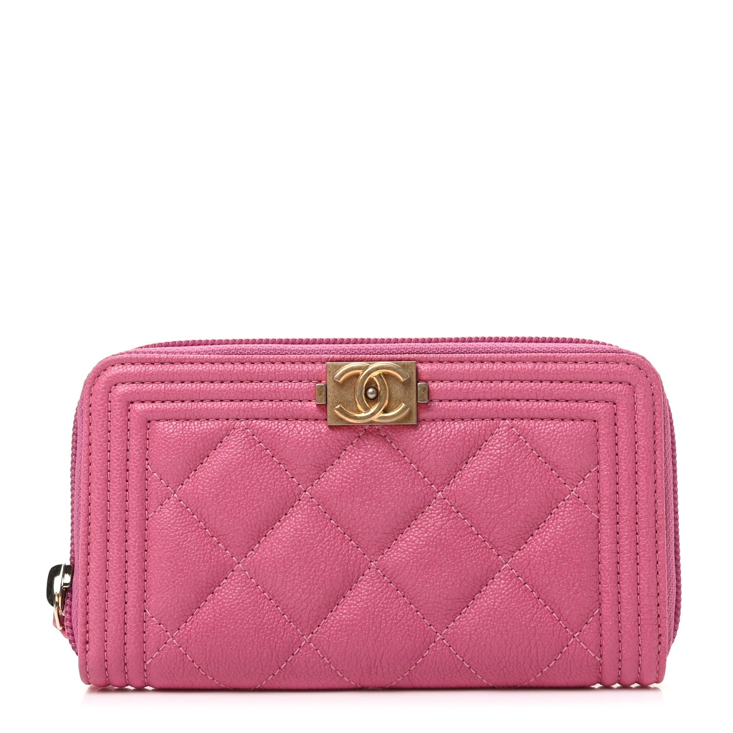 Caviar Quilted Boy Small Zip Around Wallet Pink