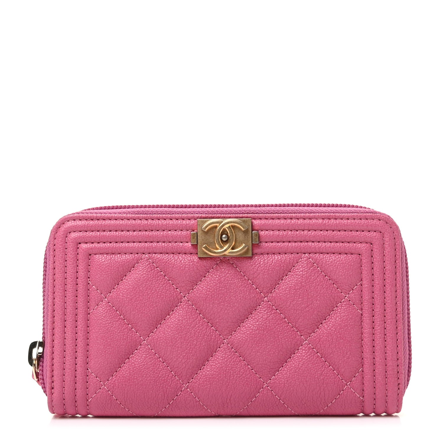 Chanel Caviar Quilted Boy Small Zip Around Wallet Pink 1 of 10