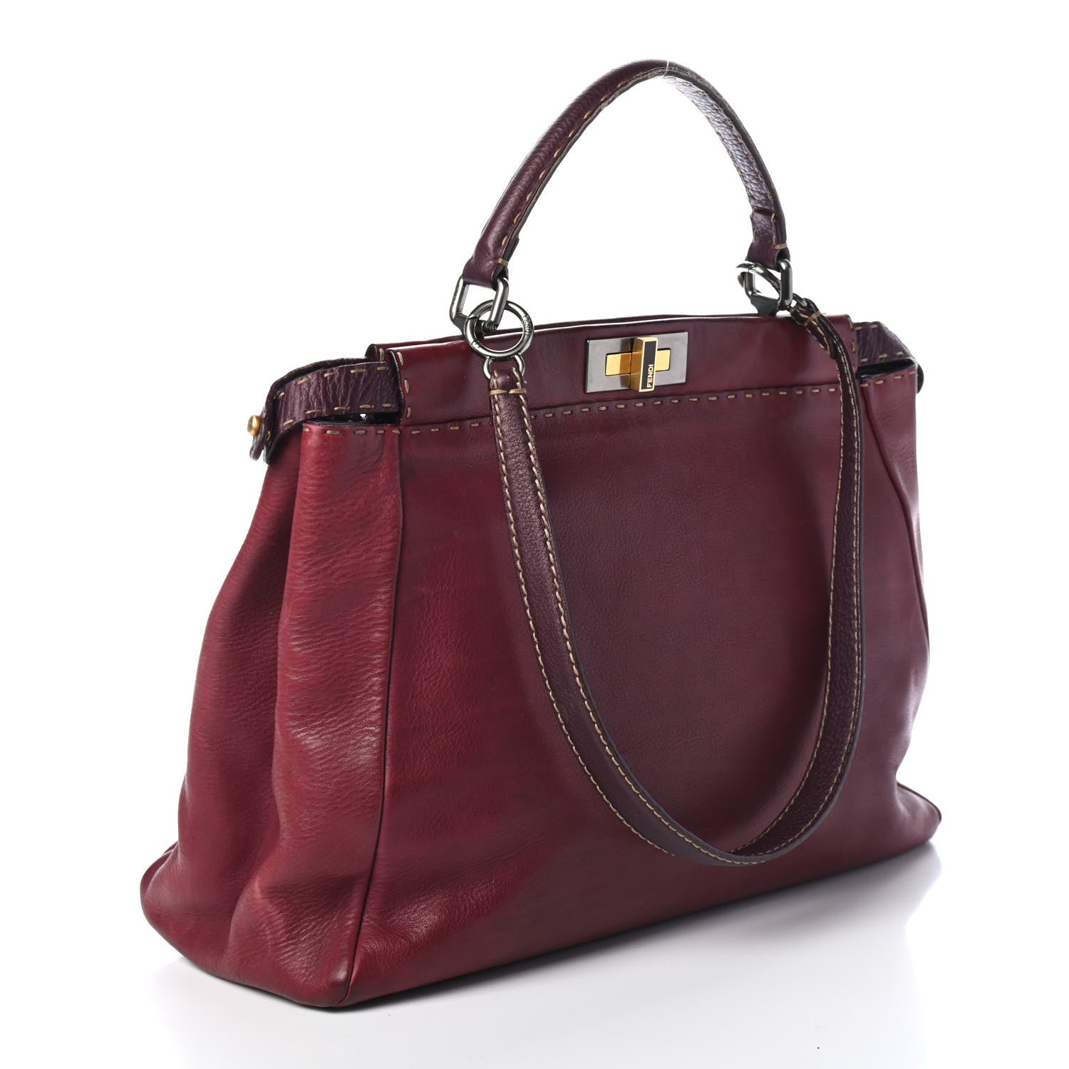 Fendi Vitello Saddle Cuoio Romano Selleria Large Peekaboo Iconic Satchel Ciliegia 2 of 4