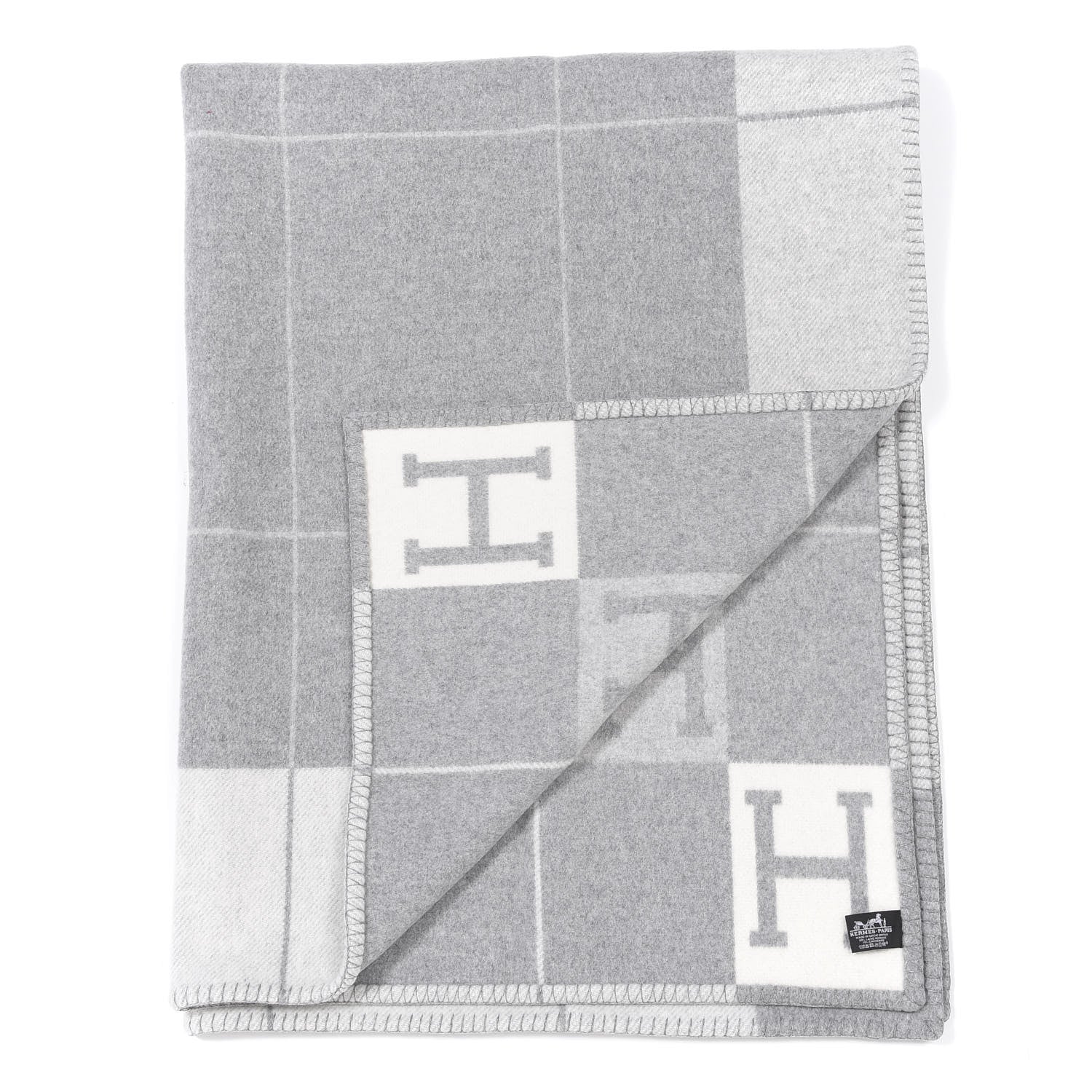 Hermes Wool Cashmere Avalon III Blanket Ecru Gris Clair 2 of 3