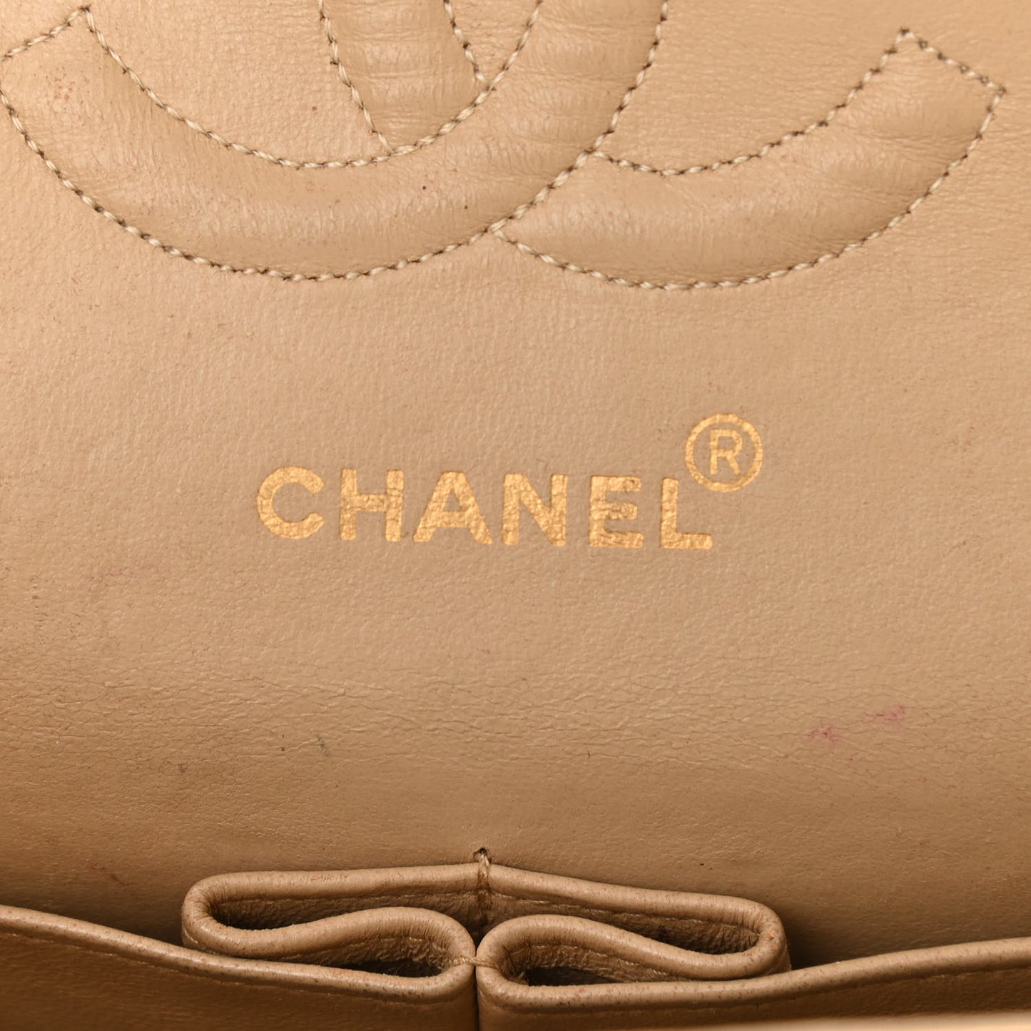 Lambskin Quilted Medium Double Flap Beige