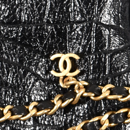 Chanel Lambskin Crocodile Embossed Chain Gloves 7.5 Black 3 of 4