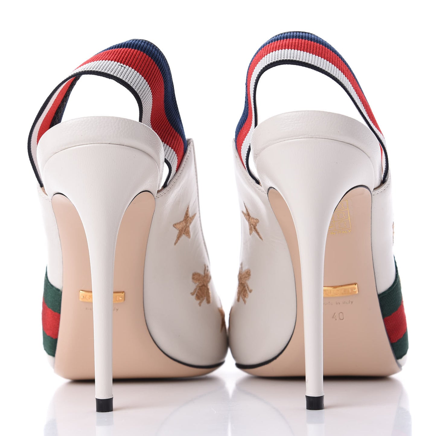 Malaga Kid Web Bee Star Embroidered Sylvie High Heel Slingback Pumps 40 White