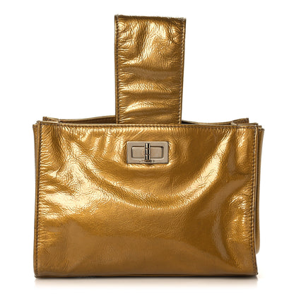 Chanel Metallic Patent Mademoiselle Lock Convertible Wrist Clutch Bag Gold 3 of 10