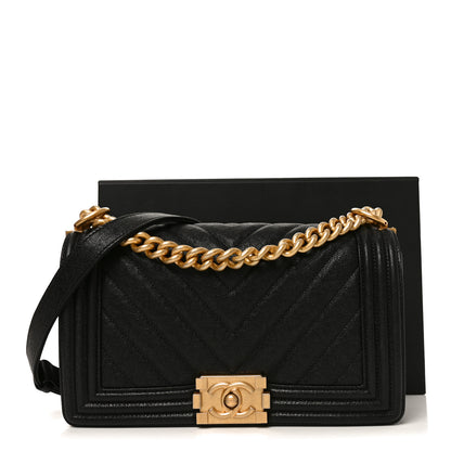 Chanel Caviar Chevron Quilted Medium Boy Flap Black 11 of 11