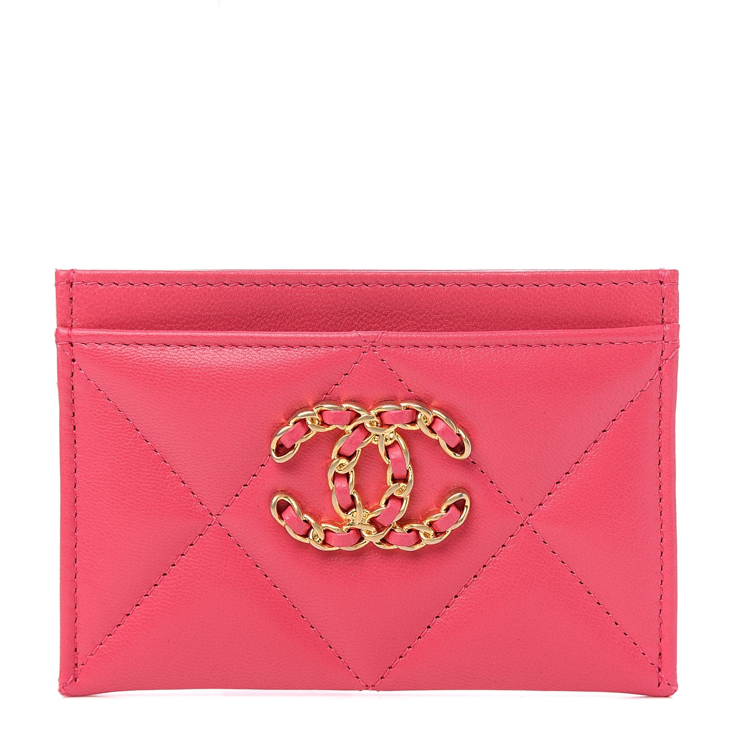 Shiny Goatskin Quilted 19 Card Holder Dark Pink