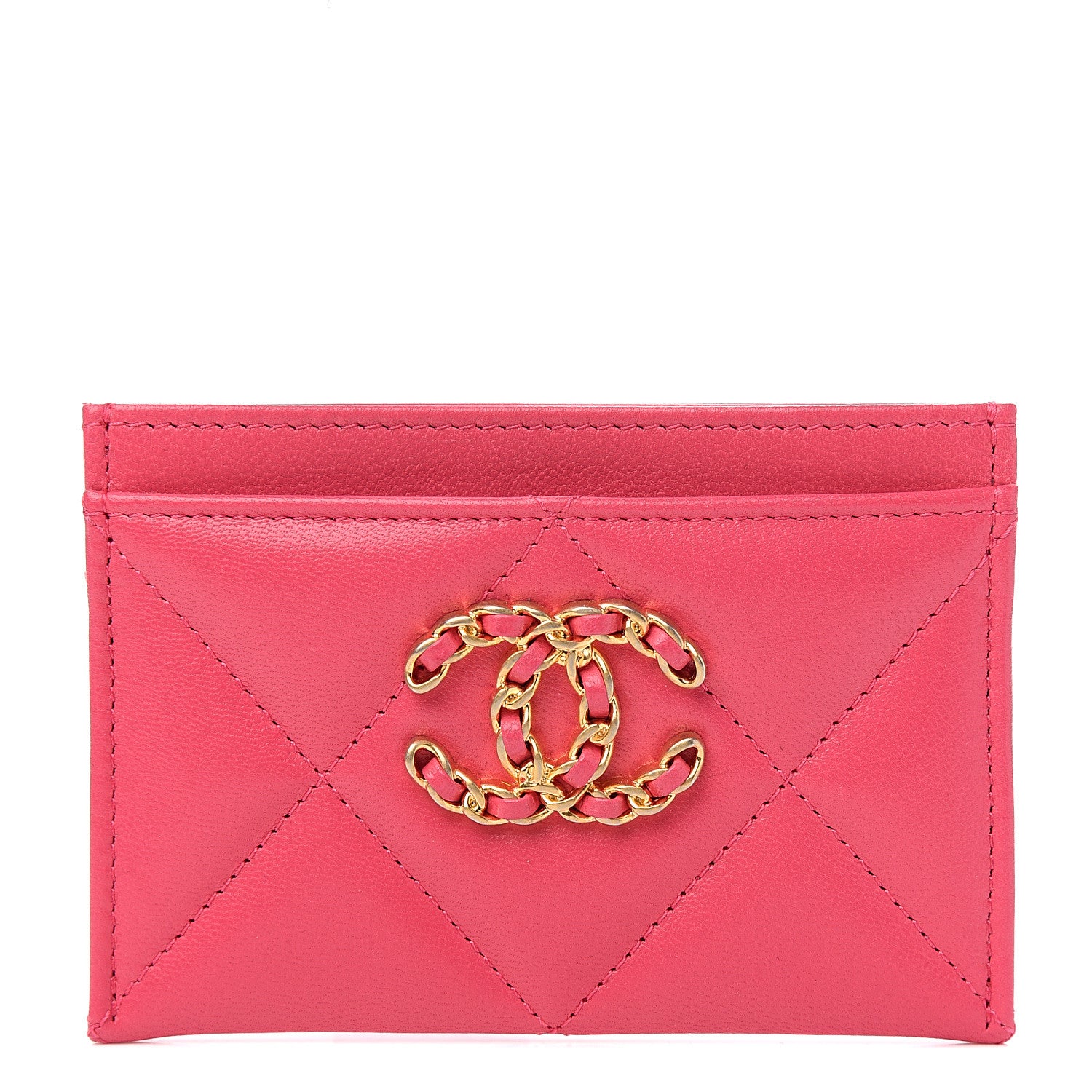 Chanel Shiny Goatskin Quilted 19 Card Holder Dark Pink 1 of 8