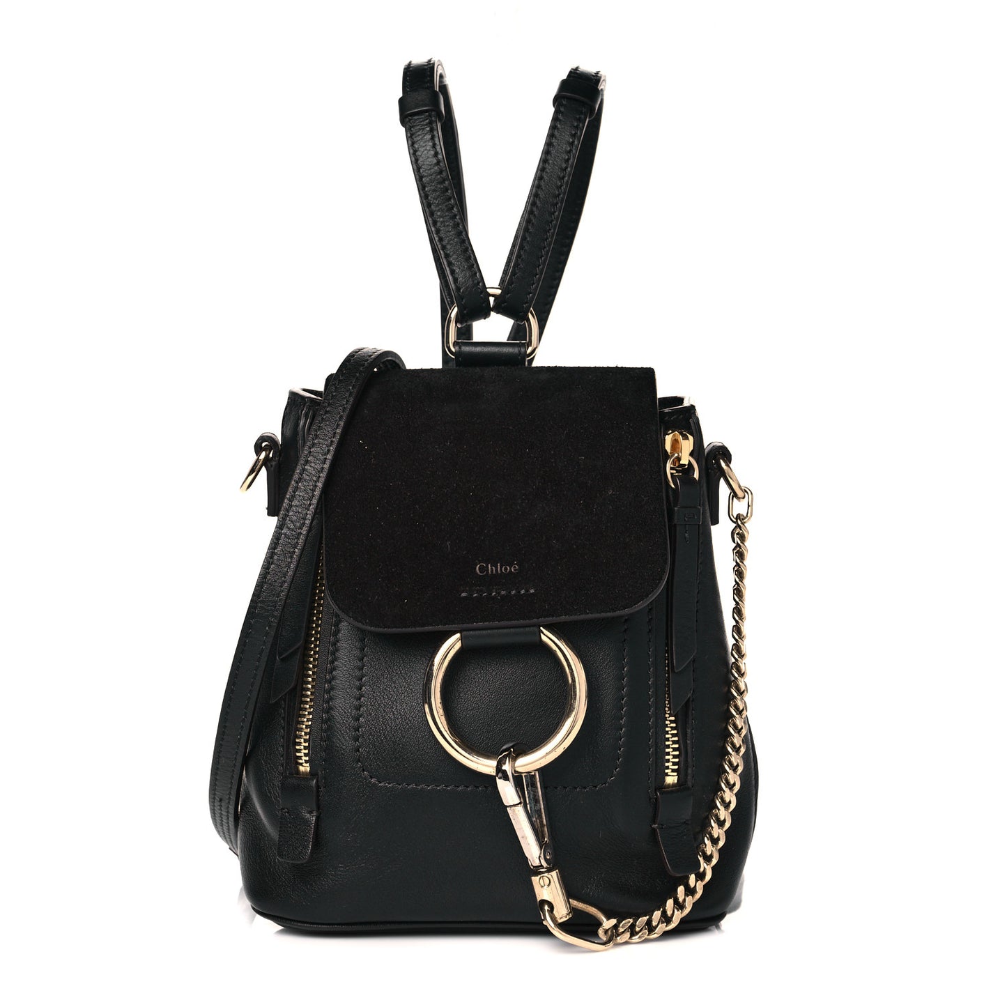 Suede Calfskin Mini Faye Backpack Black