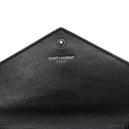 Saint Laurent Calfskin Crocodile Embossed Monogram Chain Wallet Black 6 of 8