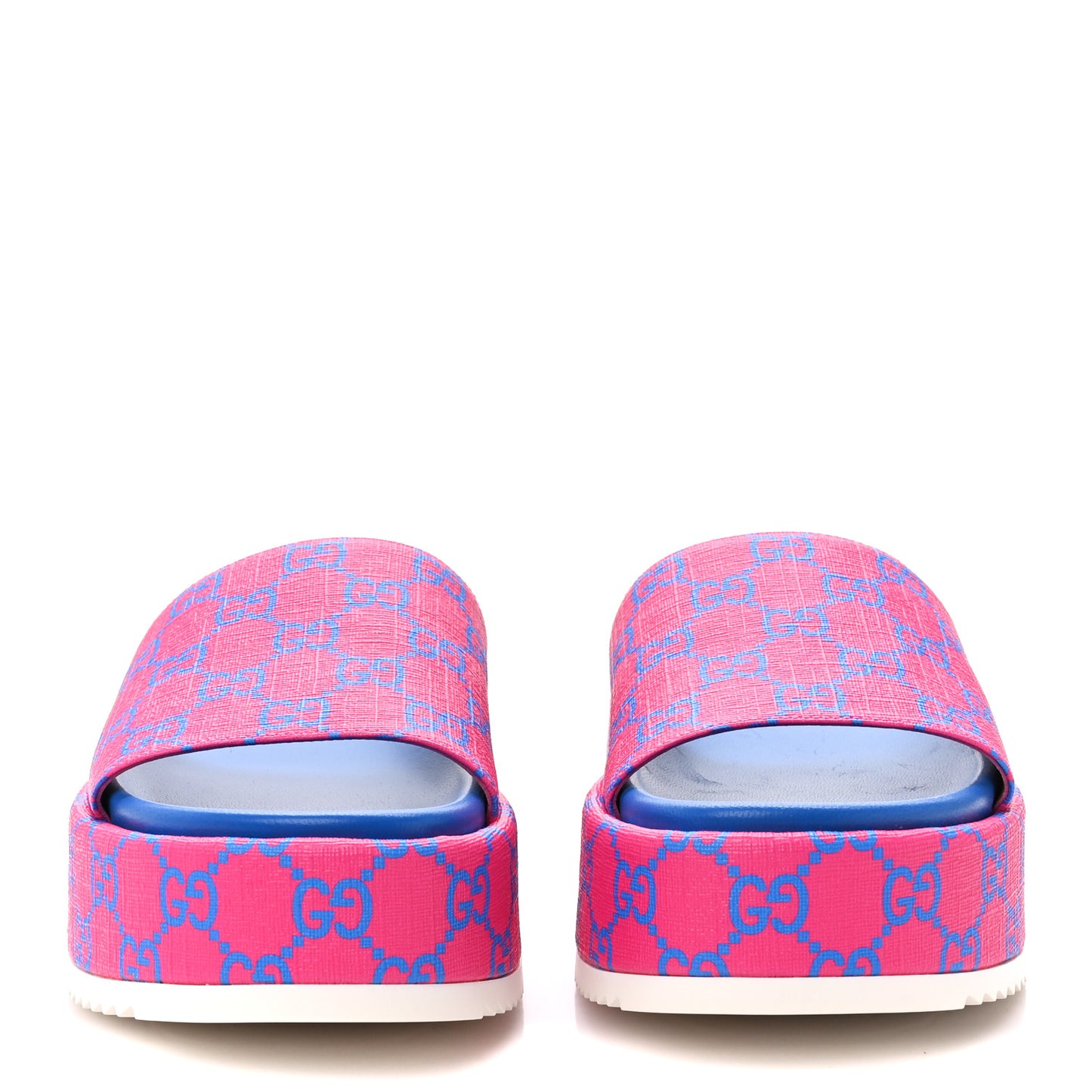 GG Supreme Joy Monogram Angelina Platform Slide Sandals 37.5 Fuxia Blue