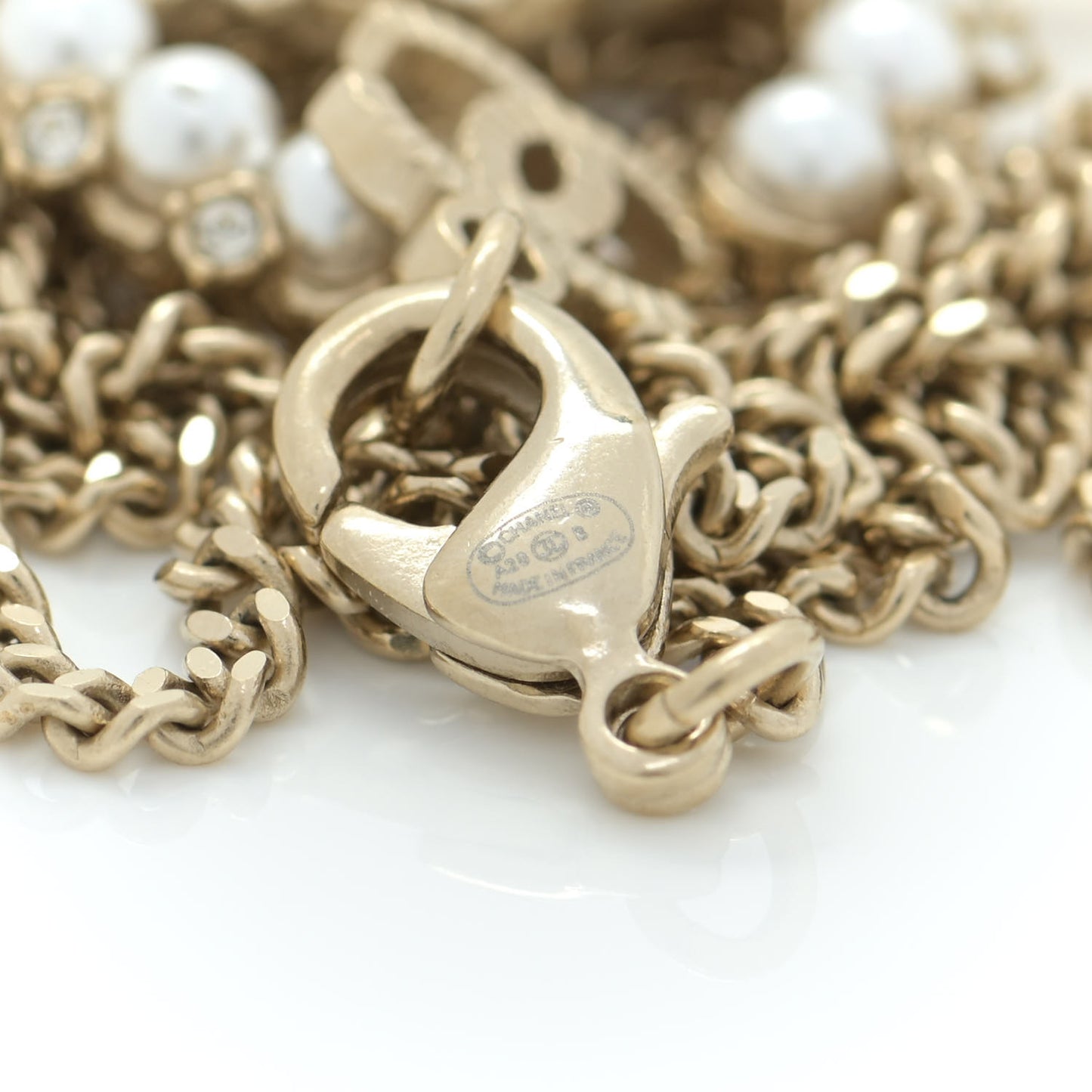 Crystal Pearl CC Drop Necklace Gold