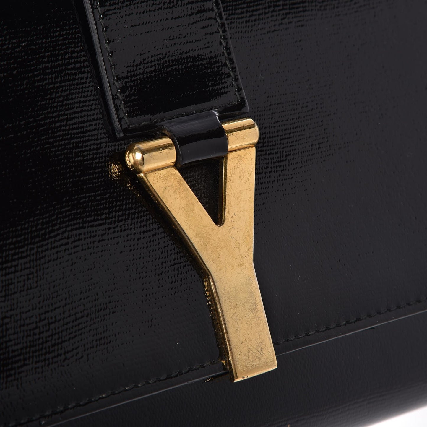 Textured Patent Classic Y Ligne Clutch Black