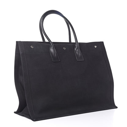 Saint Laurent Linen Calfskin Rive Gauche Tote Black 3 of 16