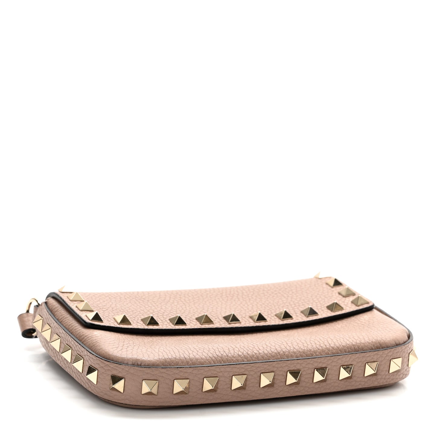 Grainy Calfskin Rockstud Crossbody Pouch Poudre