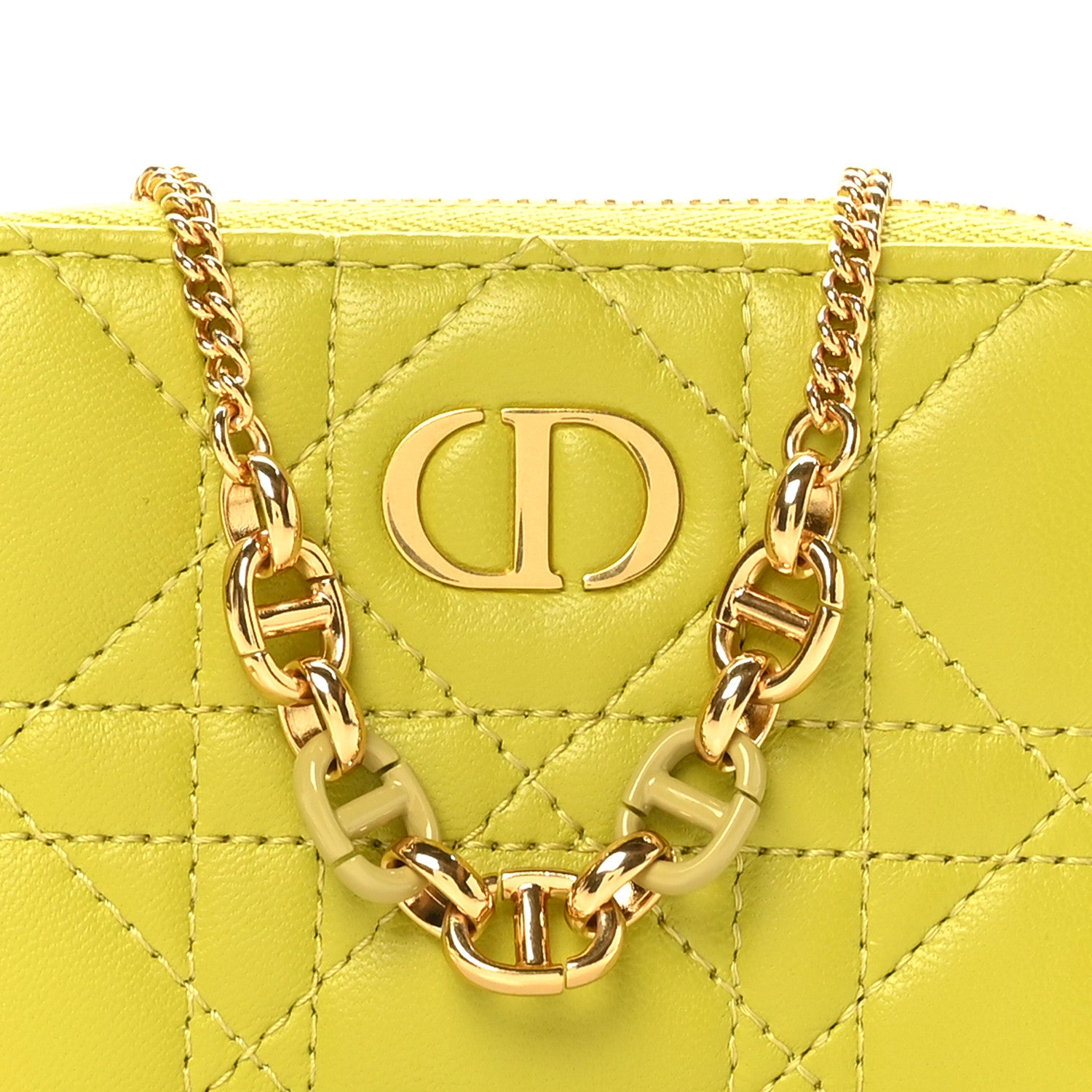 Christian Dior Lambskin Cannage Mini Caro Zipped Pouch on Chain Lime 8 of 10