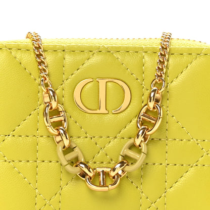 Christian Dior Lambskin Cannage Mini Caro Zipped Pouch on Chain Lime 8 of 10