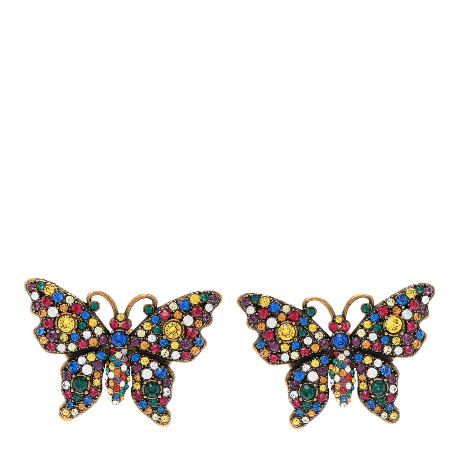 Gucci Metal Crystal Butterfly Stud Earrings Aged Gold Multicolor 1 of 4