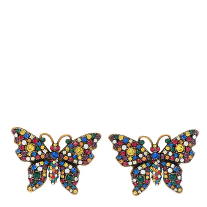Gucci Metal Crystal Butterfly Stud Earrings Aged Gold Multicolor 1 of 4