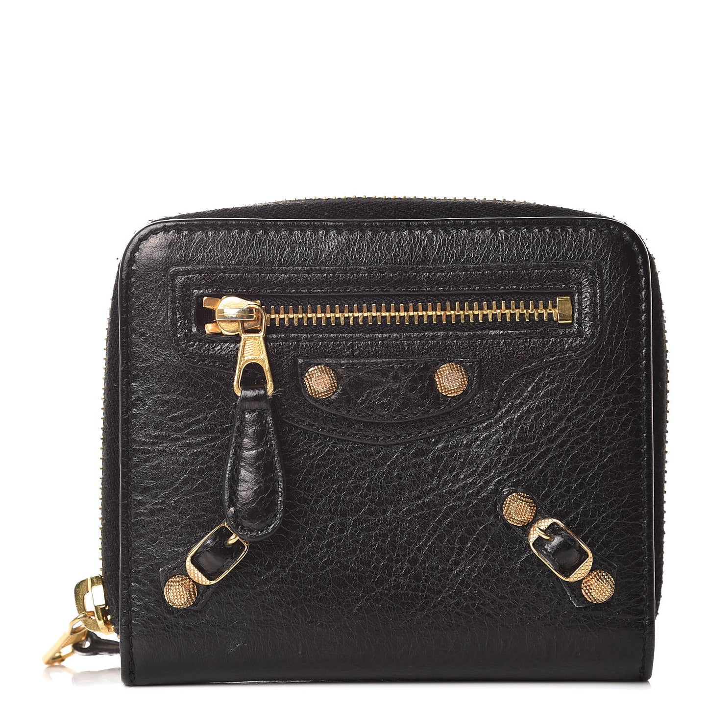 Agneau Giant 12 Gold Hardware Bill Fold Zip Wallet Black