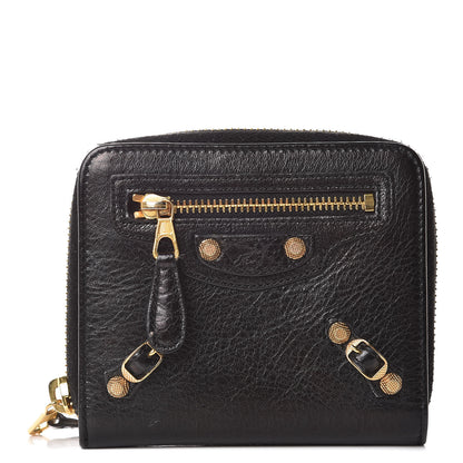 Balenciaga Agneau Giant 12 Gold Hardware Bill Fold Zip Wallet Black 1 of 11